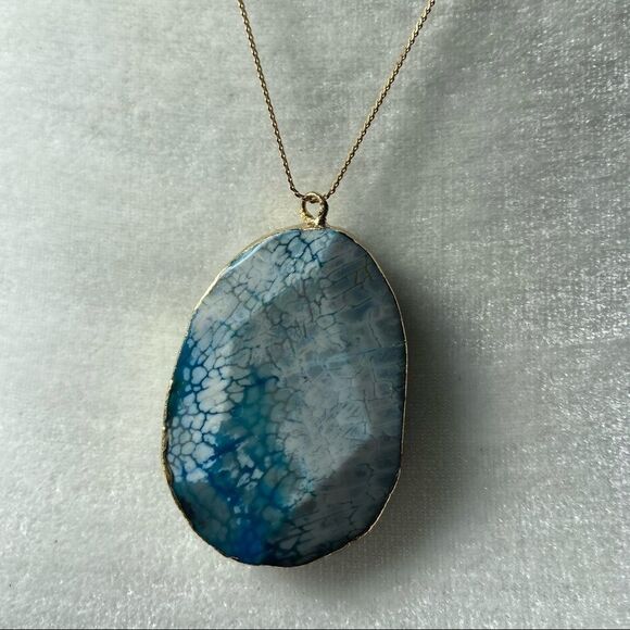 Speckled blue dragon veins agate stone pendant boho necklace - Picture 3 of 10